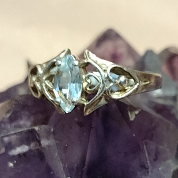Blue Topaz Marquise Sterling Silver Ring - Picture 1 of 7